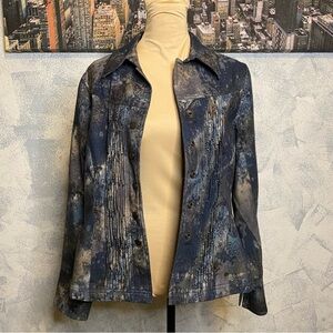 Coldwater Creek Dark Floral Denim Button up Jacket Long Sleeve size 8